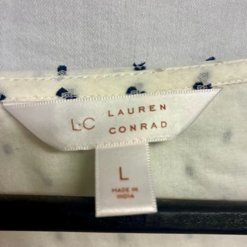 LC Lauren Conrad Ivory Blouse with Navy Dots - Picture 4 of 5